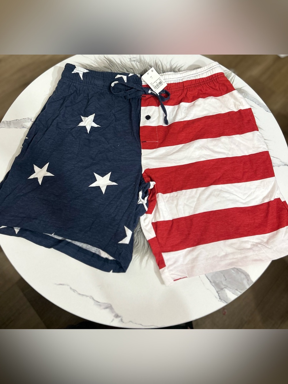 MAD Engine Men's Patriotic Star & Stripe Athletic Shorts - Blue & Red